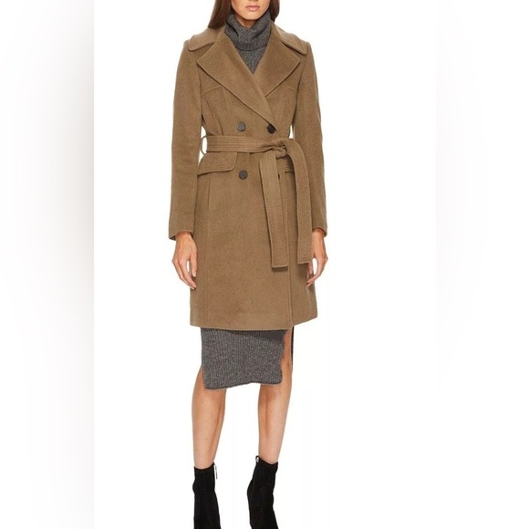 EUC Diane Von Furstenberg Double Breasted Tie-Waist Wool Coat in British Khaki - Picture 1 of 16